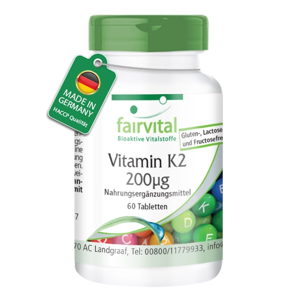 Vitamin K2 200µg - 60 Tabletten - Schluckfreundlich - Für Knochen; Blutgerinnung - Abgedeckter Bedarf - Hochdosiert und Vegan | Fairvital